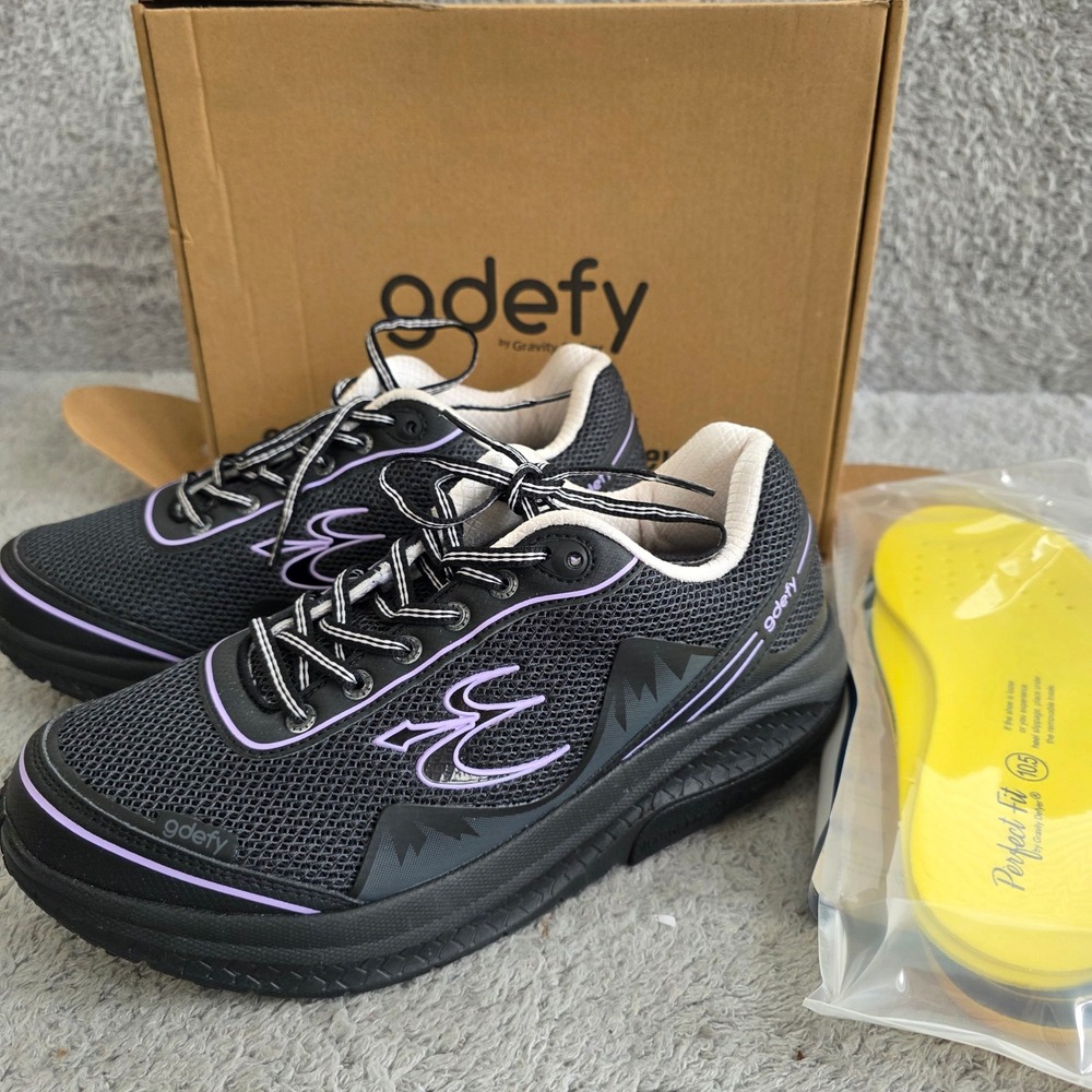Gdefy Gravity Defyer Mighty Walk‎ Men's Black Blue Mesh Sneakers 10.5 NEW IN BOX